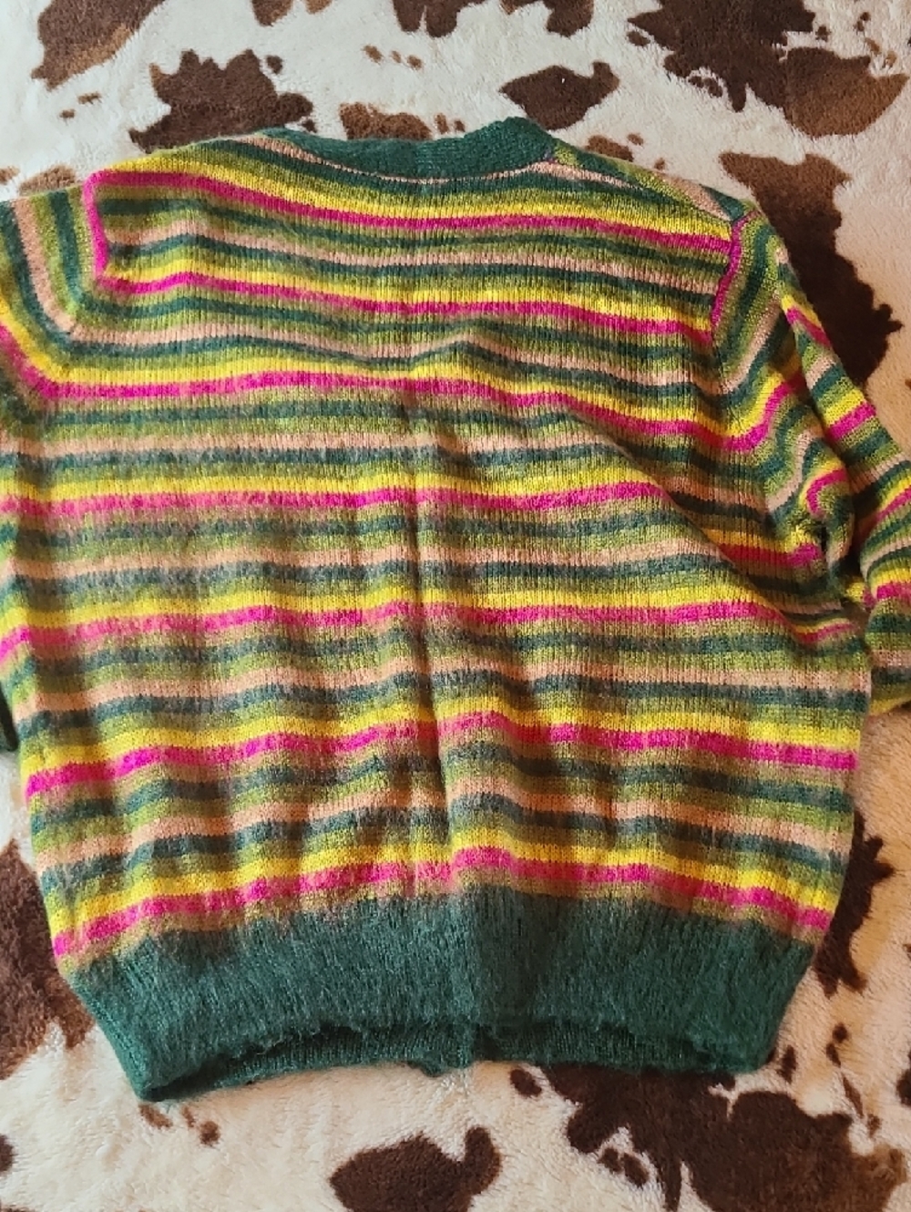 SHEIN Multicolor Striped Knit Cardigan with Dark Green Trim - Picture 5 of 5